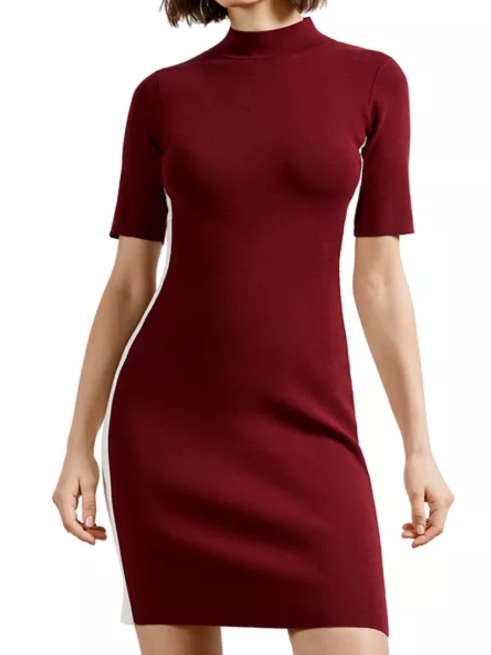 Ted Baker Burgundy Midi Dress with Cream Side Panels